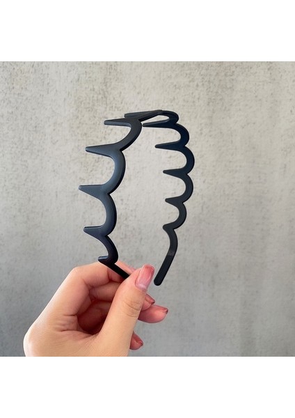 07 4X12 cm Moda Siyah Buzlu Dalgalı Dişli Kafa Bandı Saç Tokası Erkek Kadın Unisex Saç Bandı 1 Adet Rahat Yetişkin Spor Şapkalar (Yurt Dışından)