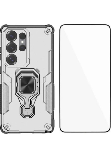 Samsung Galaxy S24 Ultra Telefon Kılıfı Pc Tpu Arka Kapak Temperli Camlı Destek Standı (Yurt Dışından)