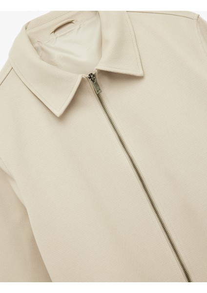 Slim Fit Cep Detaylı Uzun Kollu Fermuarlı Gömlek Yaka Mevsimlik Ceket modelleri
