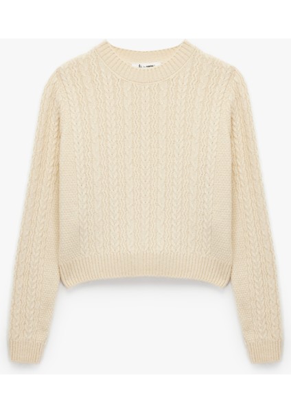 Saç Örgüsü Detaylı Uzun Kollu Bisiklet Yaka Triko Kazak