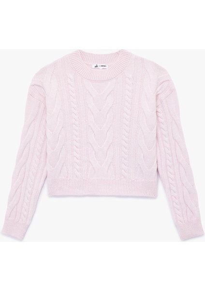 Uzun Kollu Bisiklet Yaka Saç Örgülü Triko Kazak