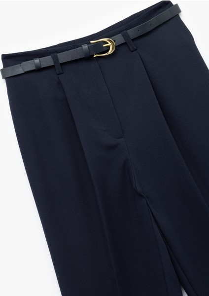 Slim Fit Yüksek Bel Kemerli Cigarette Kumaş Pantolon modelleri
