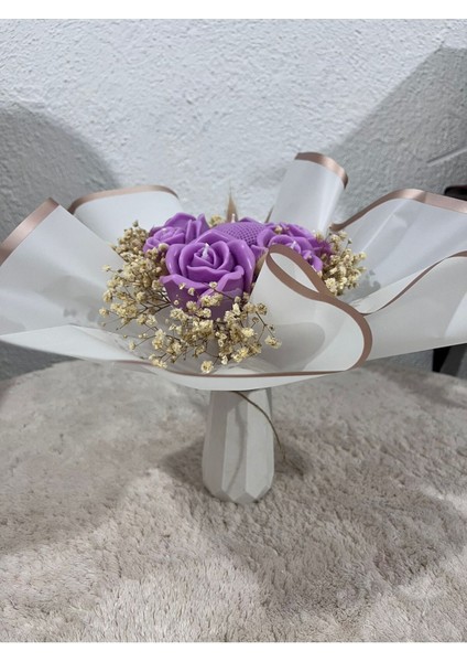 Ayd Lila Gül Buketi Mum Gül ve Kalp Desenli Çiçek Buketli Gül Kokulu Hediyelik Mum fiyatları