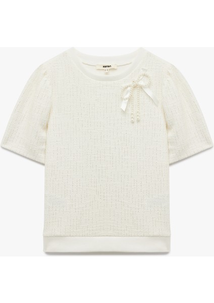 Kısa Kollu Bisiklet Yaka Fiyonk Detaylı Sweatshirt