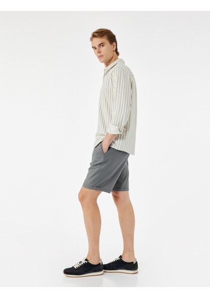 Keten Pamuk Karışımlı Cep Detaylı Beli Bağcıklı Şort