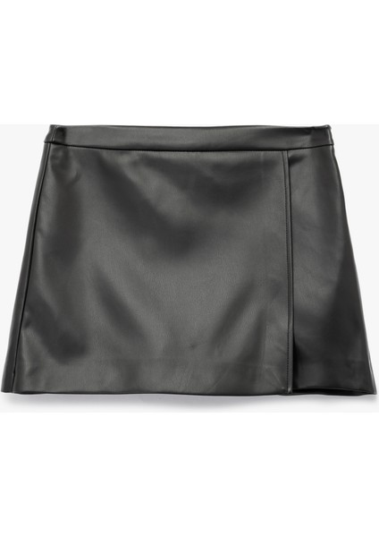 Slim Fit Suni Deri Mini Şort Etek