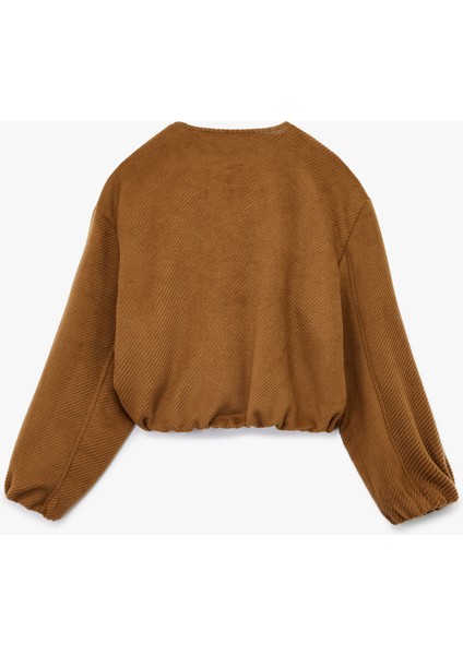 Uzun Kollu Fermuarlı Bisiklet Yaka Kadife Crop Bomber Ceket fiyatları