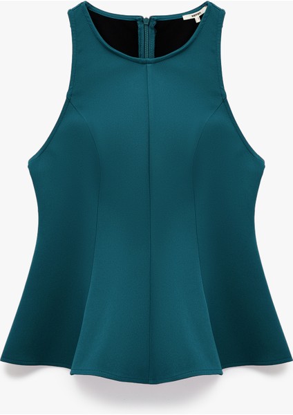 Slim Fit Kolsuz Bisiklet Yaka Peplum Bluz