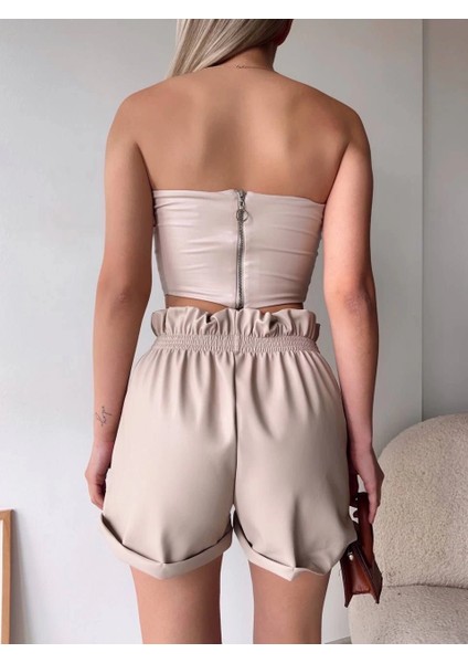 Tüllü Deri Crop Bej W24615 indirimleri