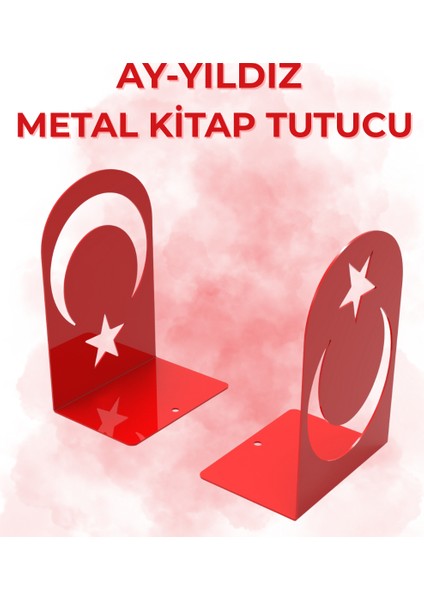 Ay Yıldız Dekoratif Metal Kitap Tutucu, Kitap Desteği, 2'li Set