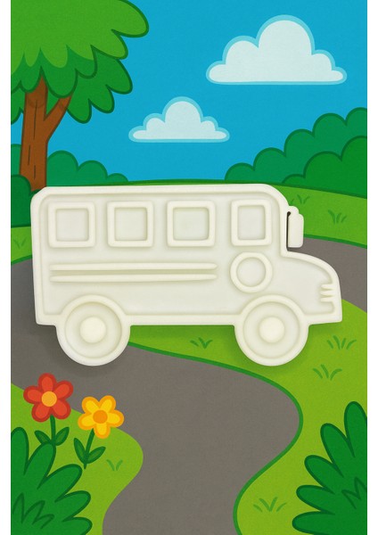 Otobüs Figür Boyama Seti – 4 Renk Boya + 1 Fırça | Çocuk Eğitici Hobi Plakası (12 Cm)