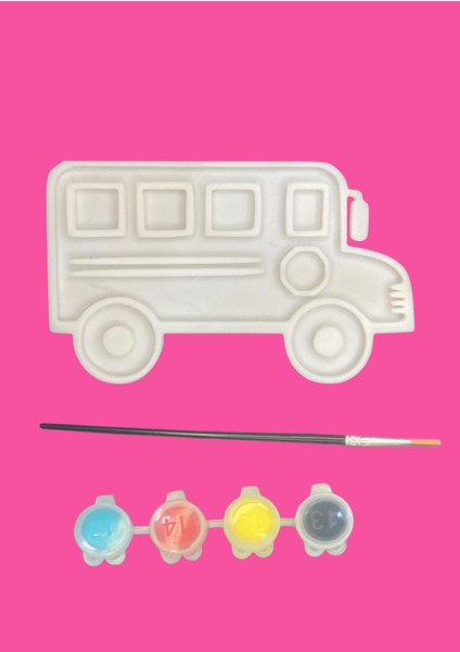 Otobüs Figür Boyama Seti – 4 Renk Boya + 1 Fırça | Çocuk Eğitici Hobi Plakası (12 Cm) fiyatları