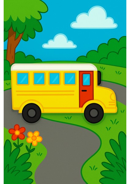 Otobüs Figür Boyama Seti – 4 Renk Boya + 1 Fırça | Çocuk Eğitici Hobi Plakası (12 Cm) modelleri