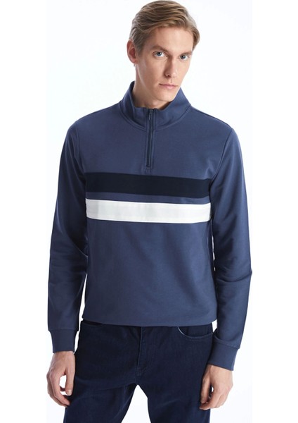 Lcwaıkıkı Classic Indigo Dik Yaka Uzun Kollu Renk Bloklu Erkek Sweatshirt fiyatları