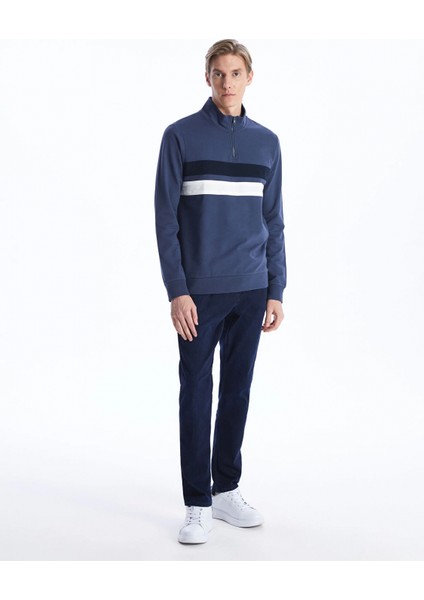 Lcwaıkıkı Classic Indigo Dik Yaka Uzun Kollu Renk Bloklu Erkek Sweatshirt modelleri