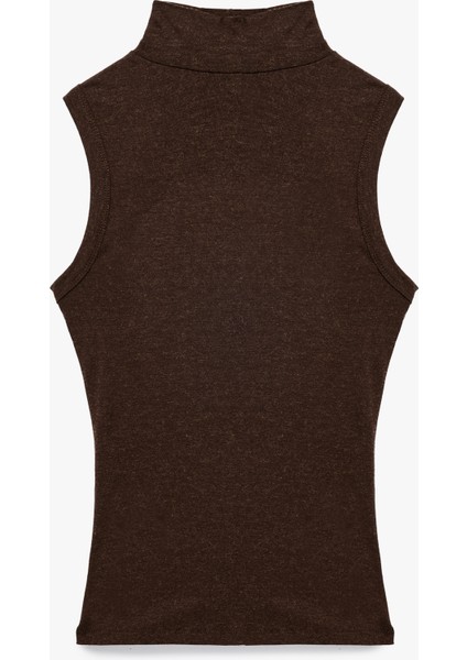 Koyun Yünü Karışımlı Slim Fit Dik Yaka Kolsuz Body