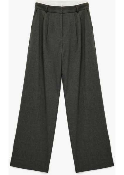 Cepli Pile Detaylı Geniş Paça Baggy Kumaş Pantolon