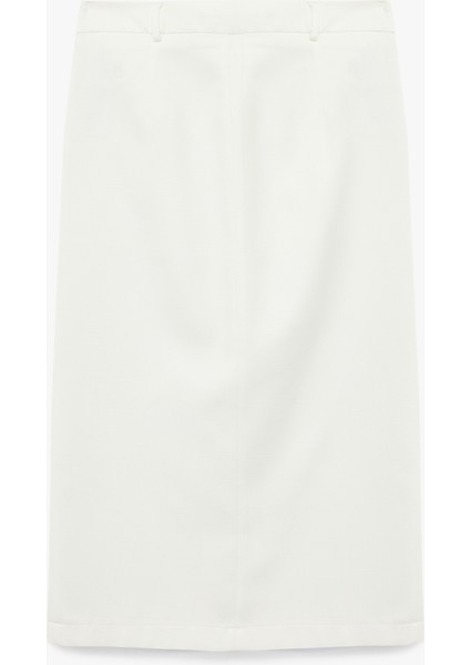 Standart Bel Cepli Yırtmaç Detaylı Midi Düğmeli Kalem Etek fiyatları