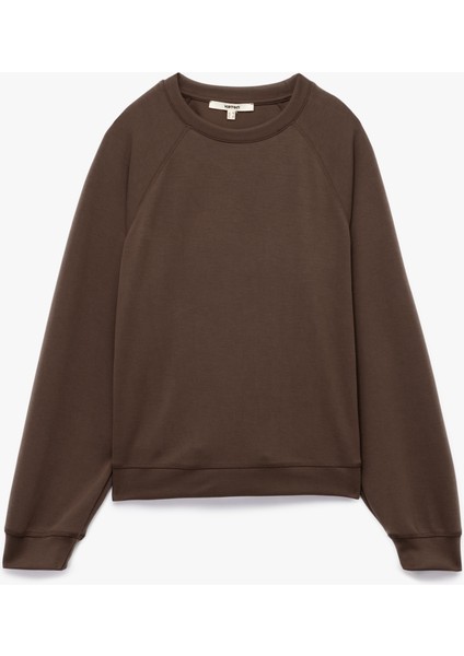 Modal Kumaş Rahat Kalıp Uzun Kollu Bisiklet Yaka Sweatshirt