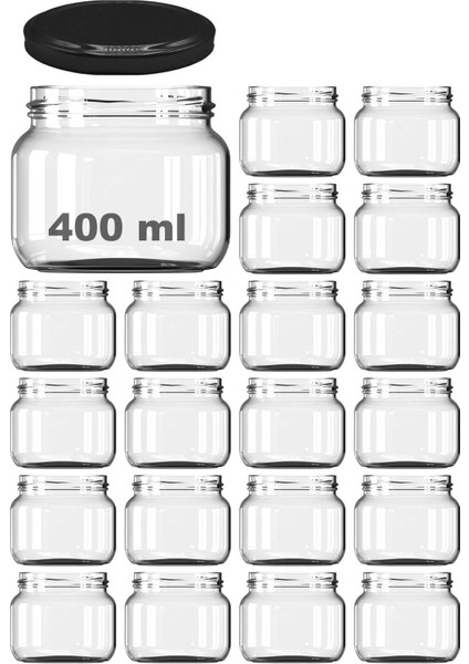 400 ml Kavanoz Metal Siyah Konserve Kapaklı 400 cc Şeffaf Magnolya Cam Kavanoz 20 Adet