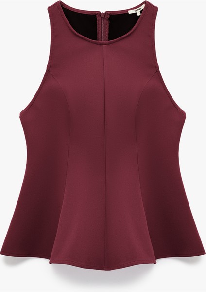 Slim Fit Kolsuz Bisiklet Yaka Peplum Bluz