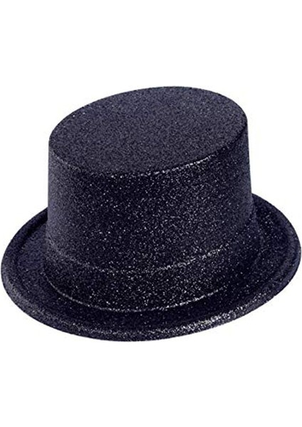 Siyah Renk Uzun Plastik Simli Parti Şapkası