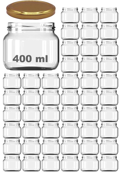 400 ml Kavanoz Metal Gold Konserve Kapaklı 400 cc Şeffaf Magnolya Cam Kavanoz 48 Adet