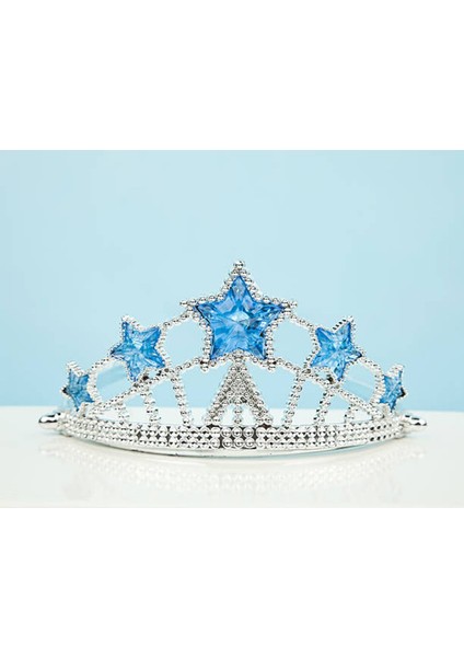 Mavi Yıldız Taşlı Plastik Kraliçe Prenses Elsa Tacı Çocuk Boy