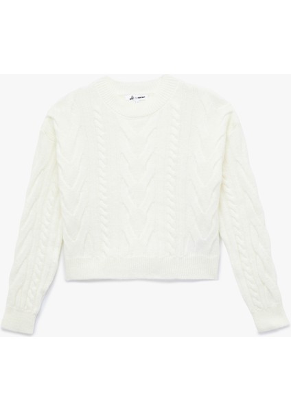 Uzun Kollu Bisiklet Yaka Saç Örgülü Triko Kazak