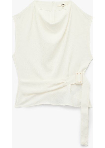 Aerobin Kumaş Kolsuz Degaje Yaka Kemer Detaylı Bluz