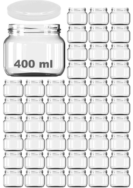 400 ml Kavanoz Metal Beyaz Konserve Kapaklı 400 cc Şeffaf Magnolya Cam Kavanoz 48 Adet