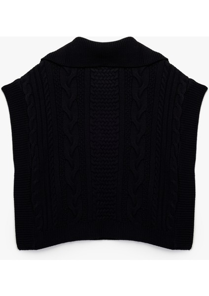 Yarım Düğmeli Devrik Yaka Kolsuz Saç Örgü Süveter fiyatları