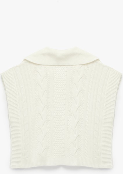 Yarım Düğmeli Devrik Yaka Kolsuz Saç Örgü Süveter fiyatları