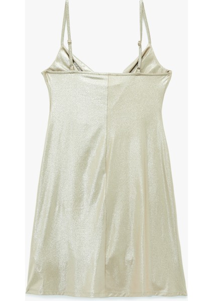 Ip Askılı Simli Kolsuz Degaje Yaka Mini Elbise fırsatları