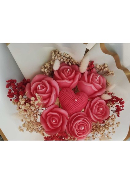 Ayd Pembe Gül Buketi Mum Gül ve Kalp Desenli Çiçek Buketli Gül Kokulu Hediyelik Mum Sevgili Hediye fiyatları