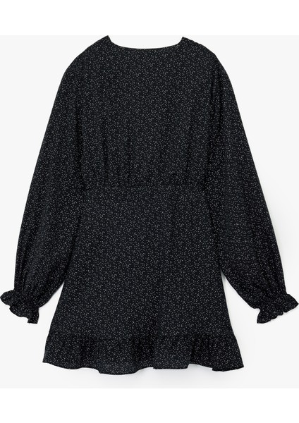 Uzun Kollu Fırfırlı Desenli Kruvaze Mini Elbise fiyatları