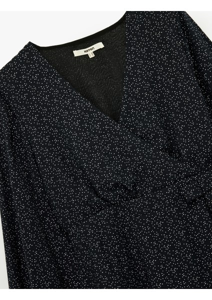 Uzun Kollu Fırfırlı Desenli Kruvaze Mini Elbise modelleri