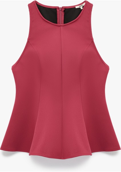 Slim Fit Kolsuz Bisiklet Yaka Peplum Bluz
