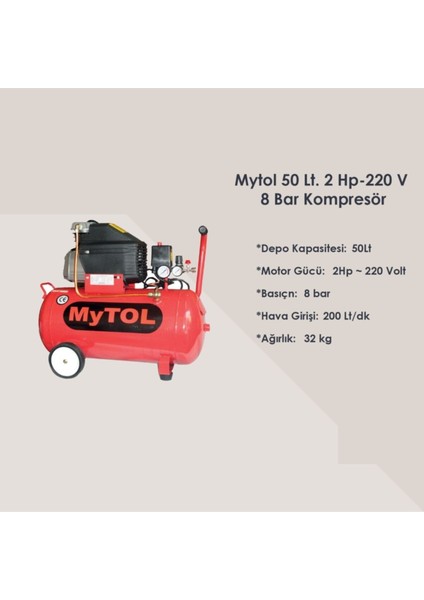 MY14301 220 V 2 Hp 8 Bar 50 Lt Yağlı Hava Kompresörü fiyatları