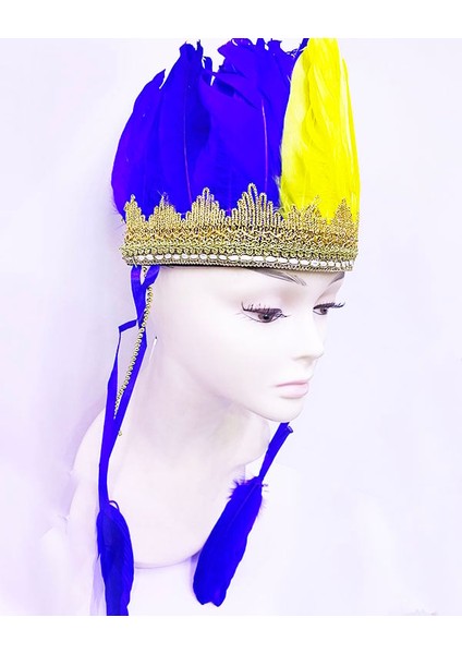 Sarı Lacivert Renk Tüylü Kızılderili Başlığı | Taraftar Başlığı fiyatları