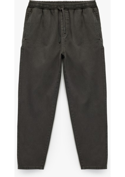 Cep Detaylı Pamuklu Straight Fit Beli Bağcıklı Rahat Kesim Gabardin Pantolon