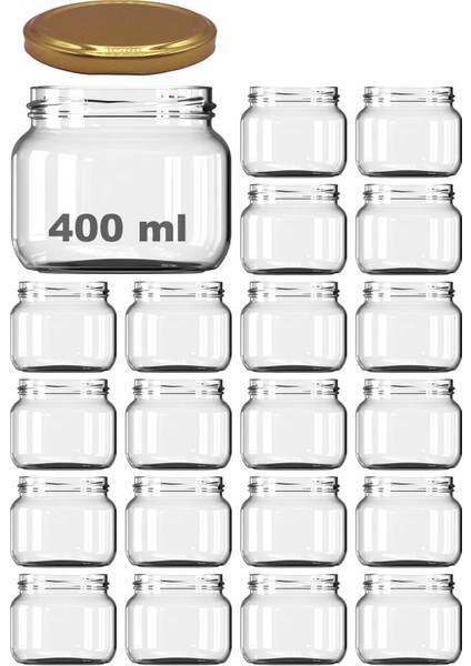 400 ml Kavanoz Metal Gold Konserve Kapaklı 400 cc Şeffaf Magnolya Cam Kavanoz 20 Adet