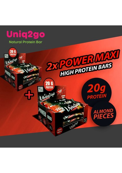 Power Almond Maxibar 65 gr Protein Bar % 30 Protein x 2 Kutu 24
