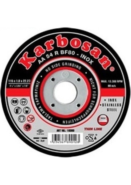 Metal Kesici Disk 115X1X22 Mm İnox (25 Adet)