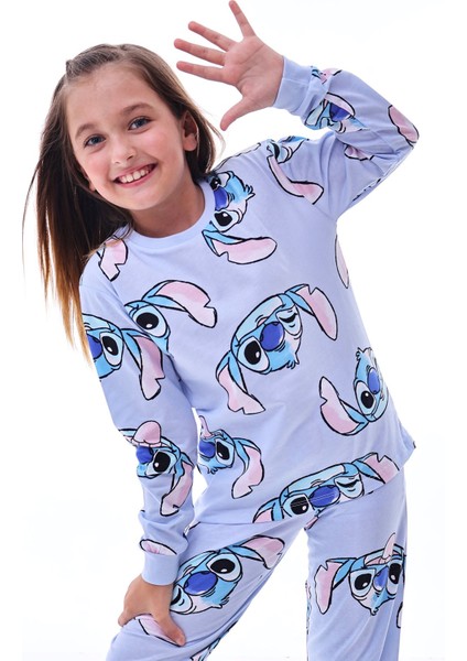 2'li Cute Sky ve Stitch Desenli Kız Çocuk Pijama Takımı modelleri