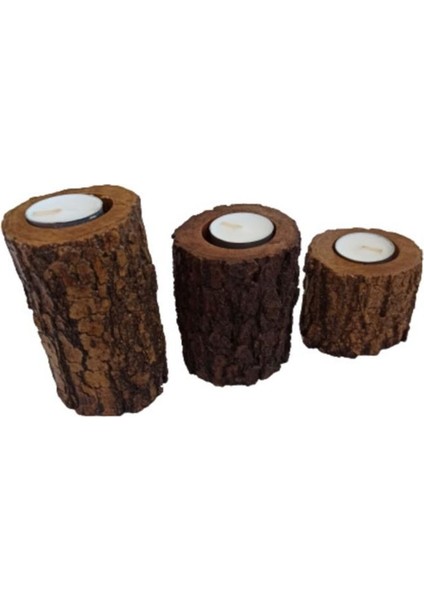 Kütük Görünümlü 3 Lü Set Mumluk fiyatları