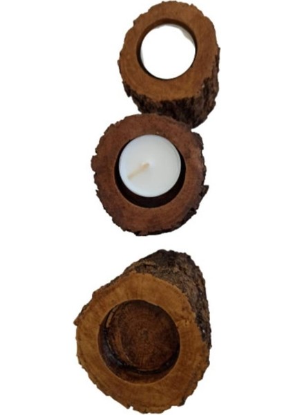 Kütük Görünümlü 3 Lü Set Mumluk modelleri