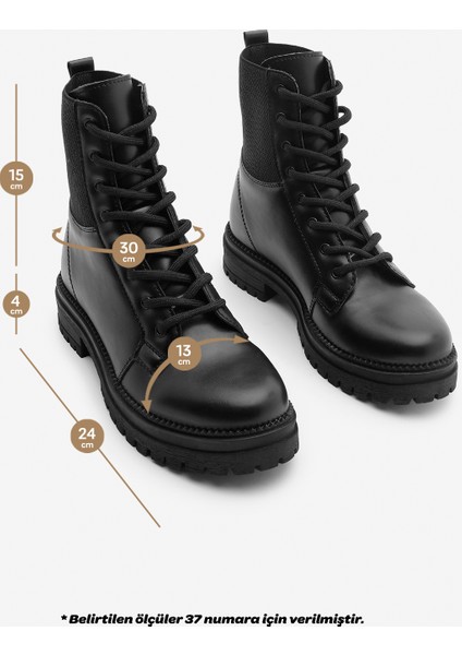 Kadın Lastikli Tırtıklı Taban Bağcıklı Postal Bot Nigora Siyah