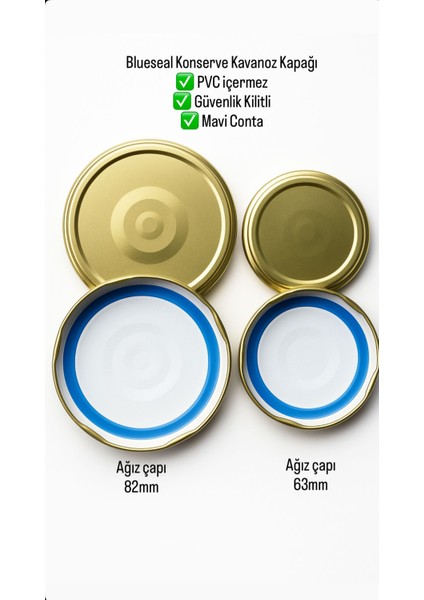 ® 50 Adet 82 mm 50 Adet 63 mm =100 Adet Konserve Kavanoz Kapak Pvc Içermez. Mavi Conta fiyatları