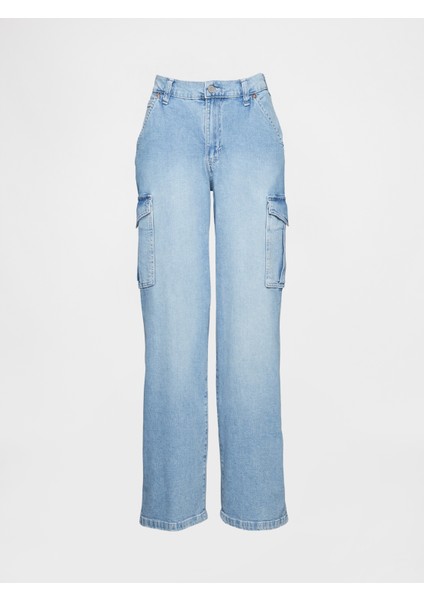 Kadın Mavi Mid Rise '90S Loose Kargo Jean Pantolon fırsatları
